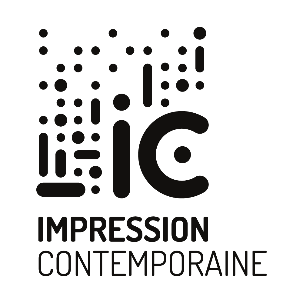 Impression contemporaine cette entreprise a été accompagnée par l'agence de communication SHEBAM - Logo en noir