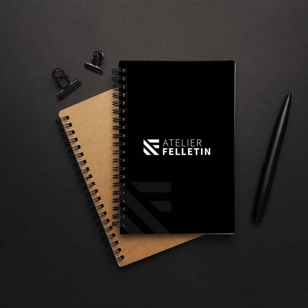 Création du logo et de l'identité visuelle d'Atelier Felletin, architecte évènementiel, scénographie de Dinan, par l'agence de communication Shebam de Dinan